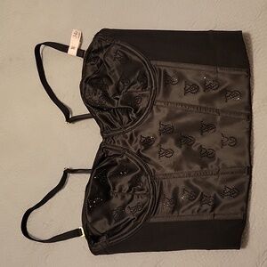 Shine Logo Satin Strapless Corset Top